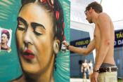 Frida Kahlo mexikói festőművész portréját festi egy graffitis (Mohai Balázs fotója)