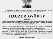 Hauzer György gyászjelentés